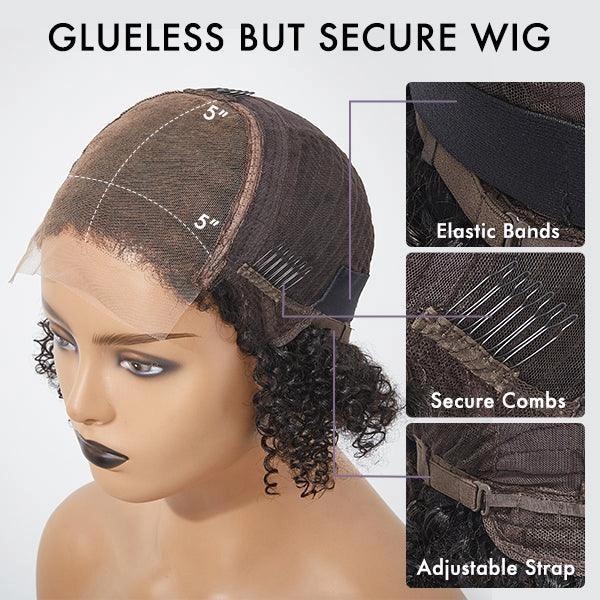 Limited Design | Natural Black Handcraft Layered 5x5 Closure HD Lace Glueless Short Wig | Large & Small Cap Size
