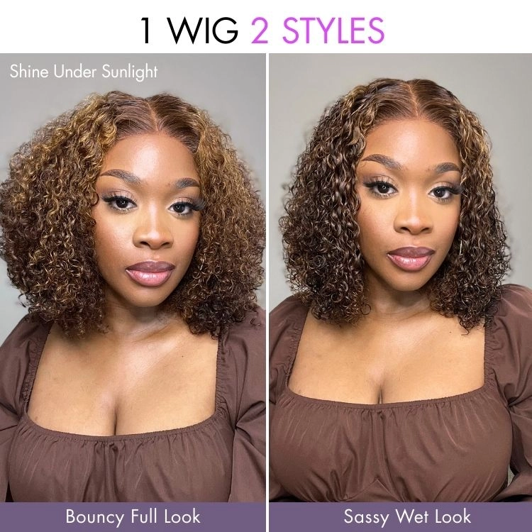 Luvme Hair Mix Color Brown Curly Bob Wig Glueless 13x4 Lace Front Short Wig 100% Human Hair