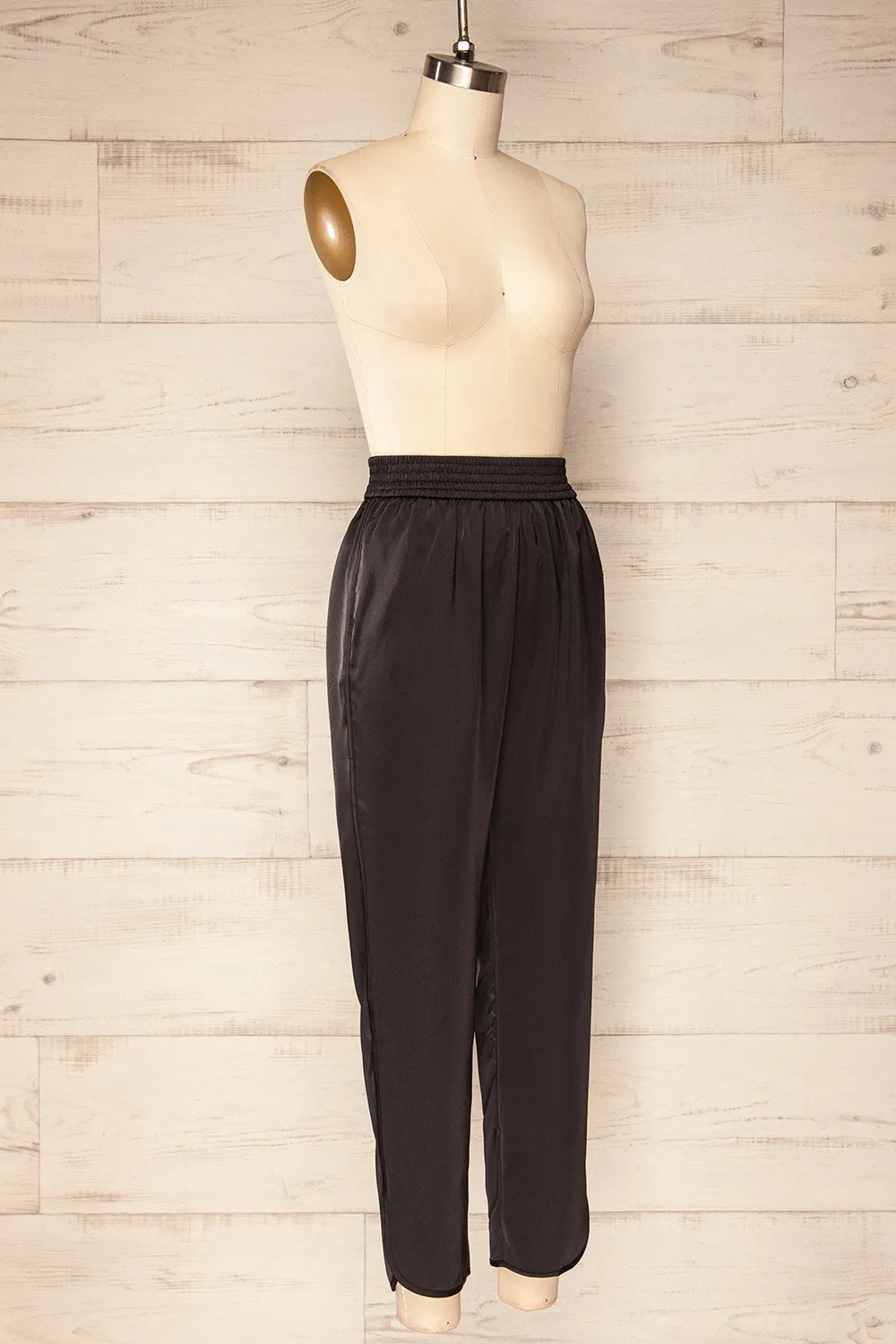Oshawa | Straight Leg Satin Pants w/ Elastic Waist