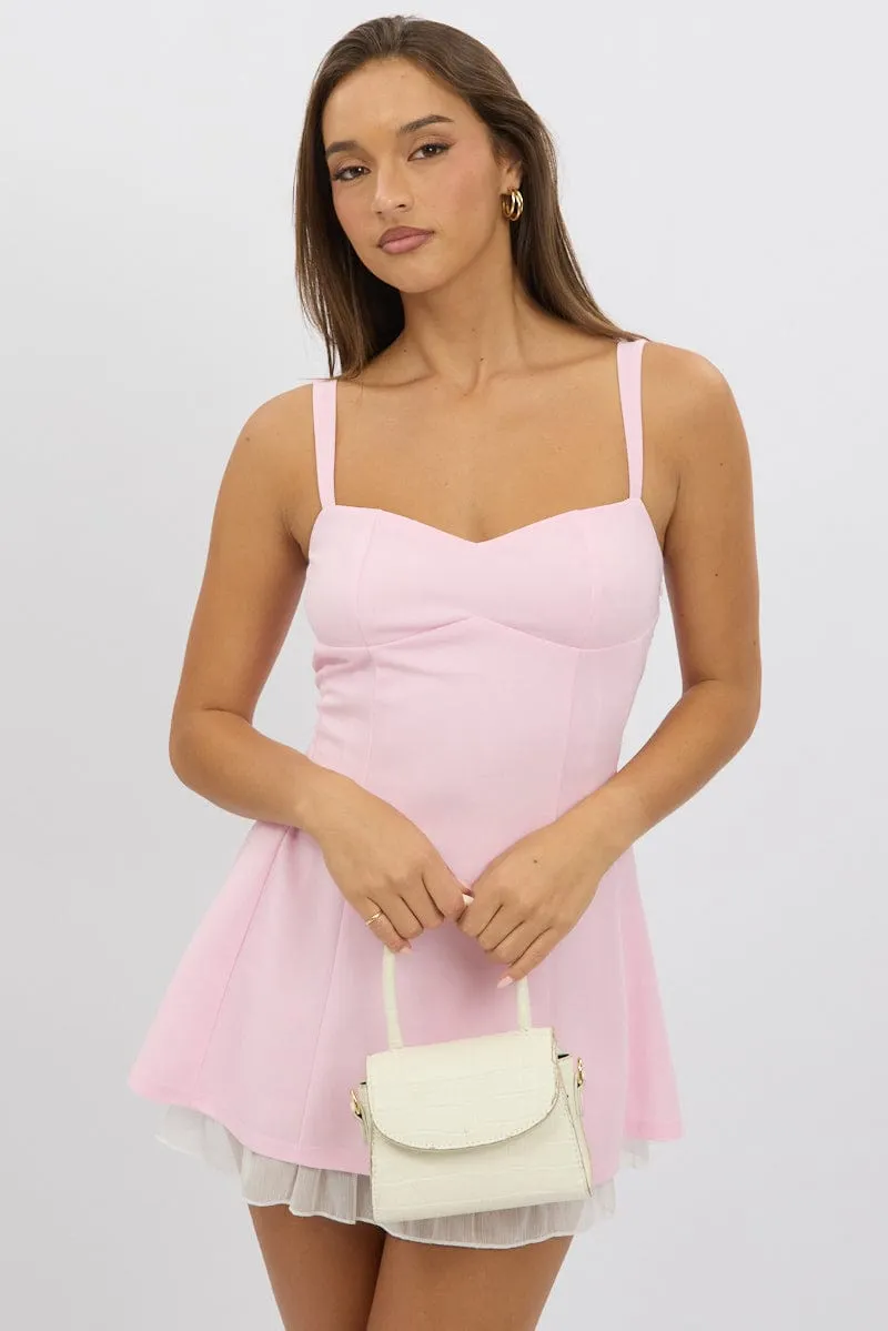 Pink Fit And Flare Dress Mini