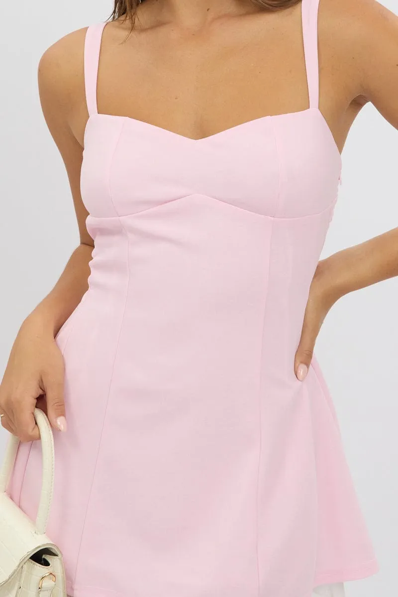 Pink Fit And Flare Dress Mini