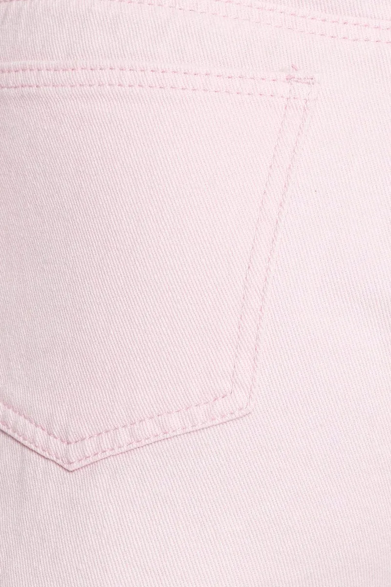 Pink High Rise Denim Shorts