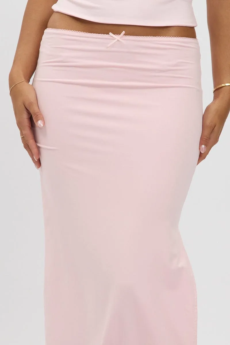 Pink Midaxi Skirt High Rise Supersoft Picot Trim Lined