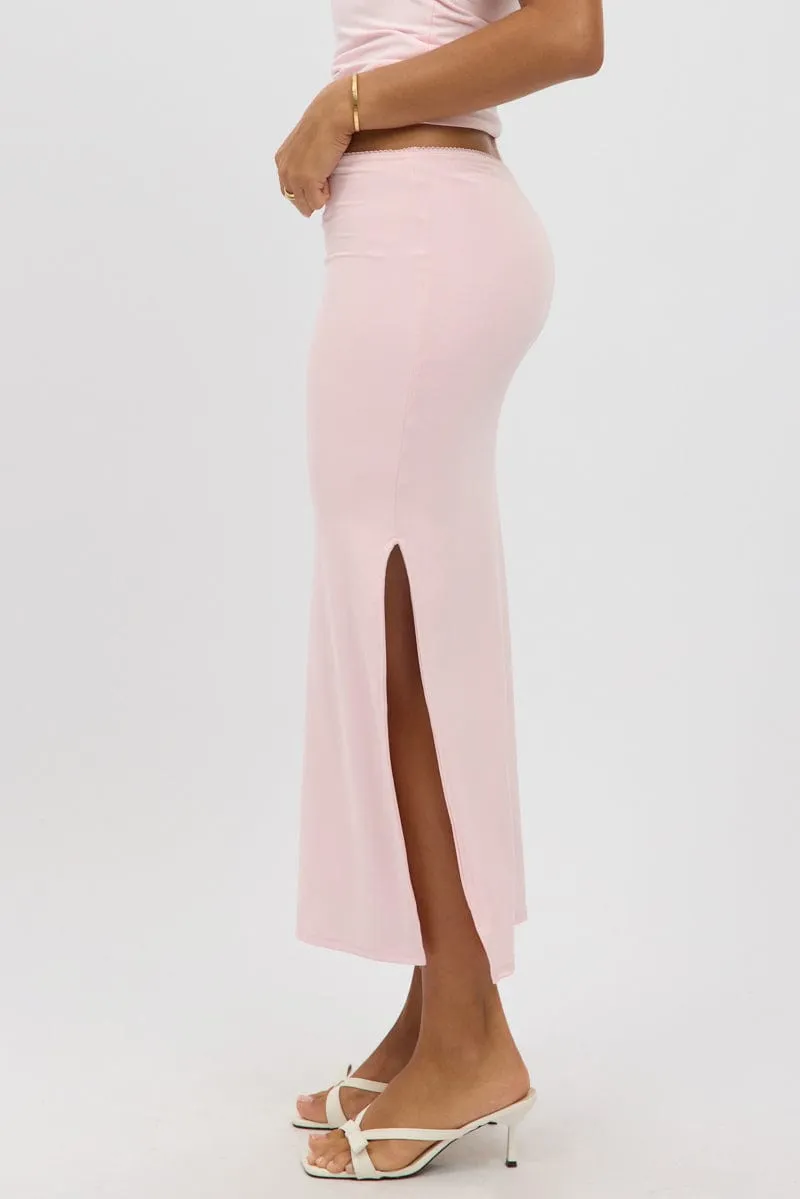 Pink Midaxi Skirt High Rise Supersoft Picot Trim Lined