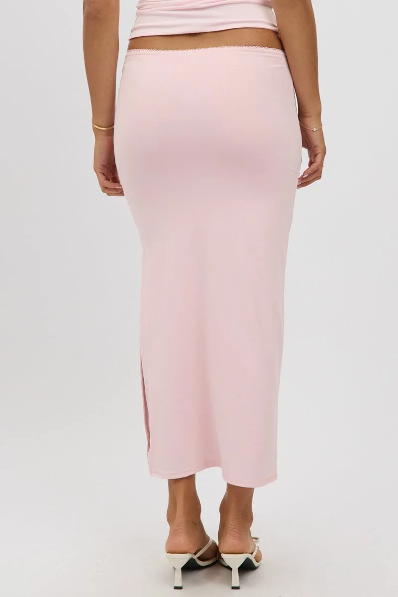 Pink Midaxi Skirt High Rise Supersoft Picot Trim Lined