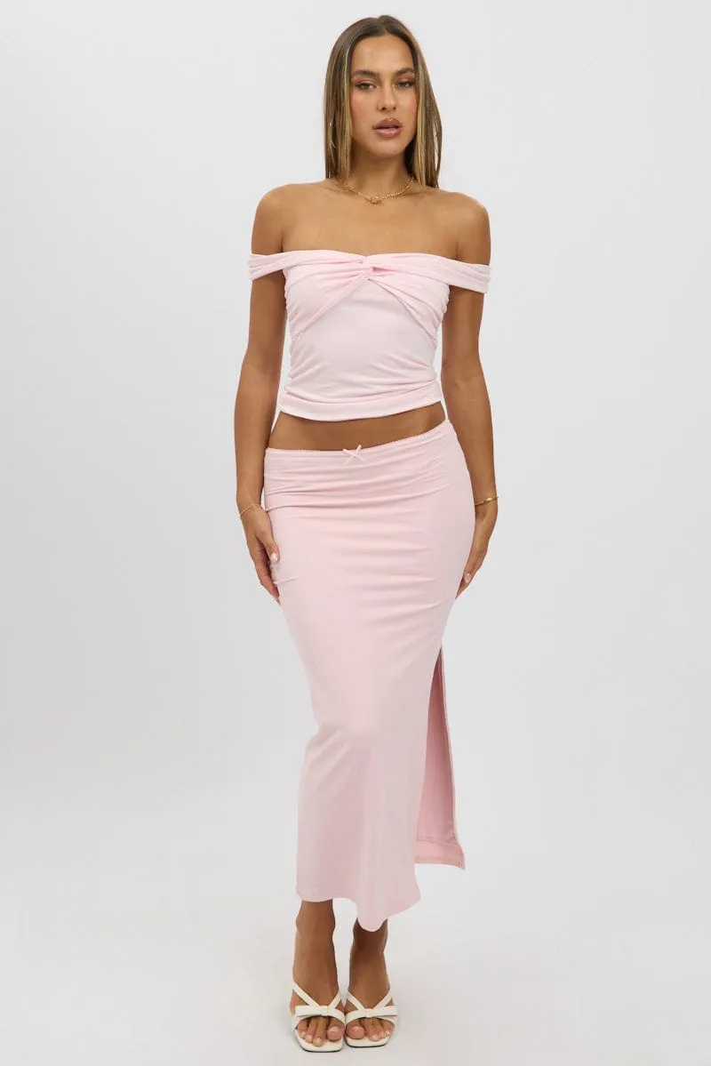 Pink Midaxi Skirt High Rise Supersoft Picot Trim Lined
