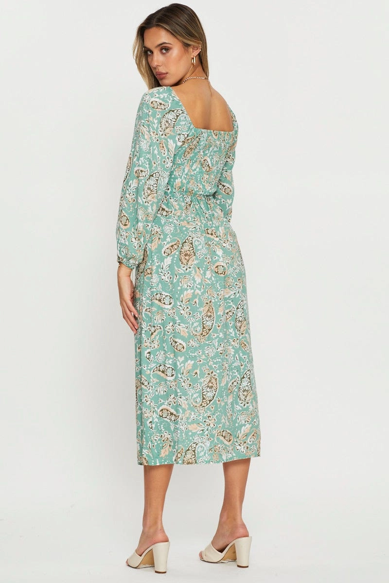 Print Midi Dress Long Sleeve