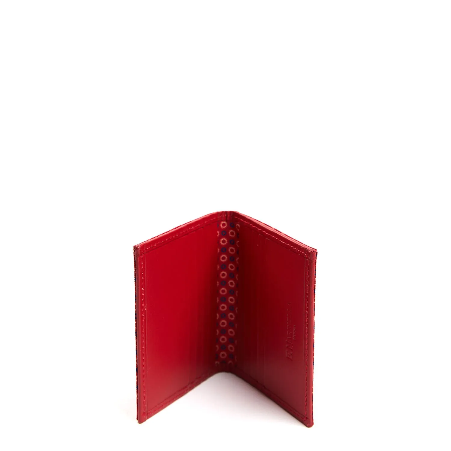 RED SILK AND LEATHER FOLDING CARD HOLDER