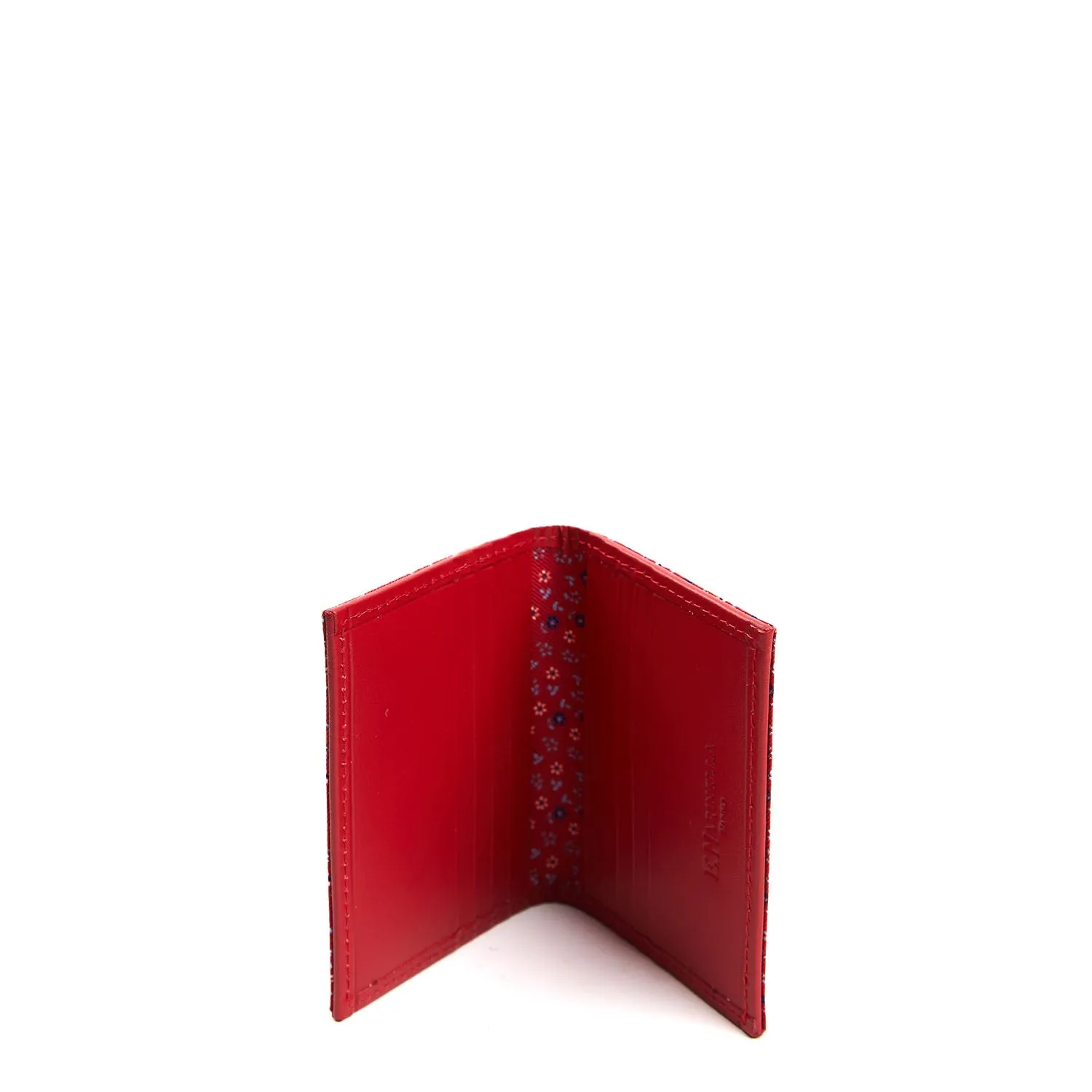 RED SILK AND LEATHER FOLDING CARD HOLDER