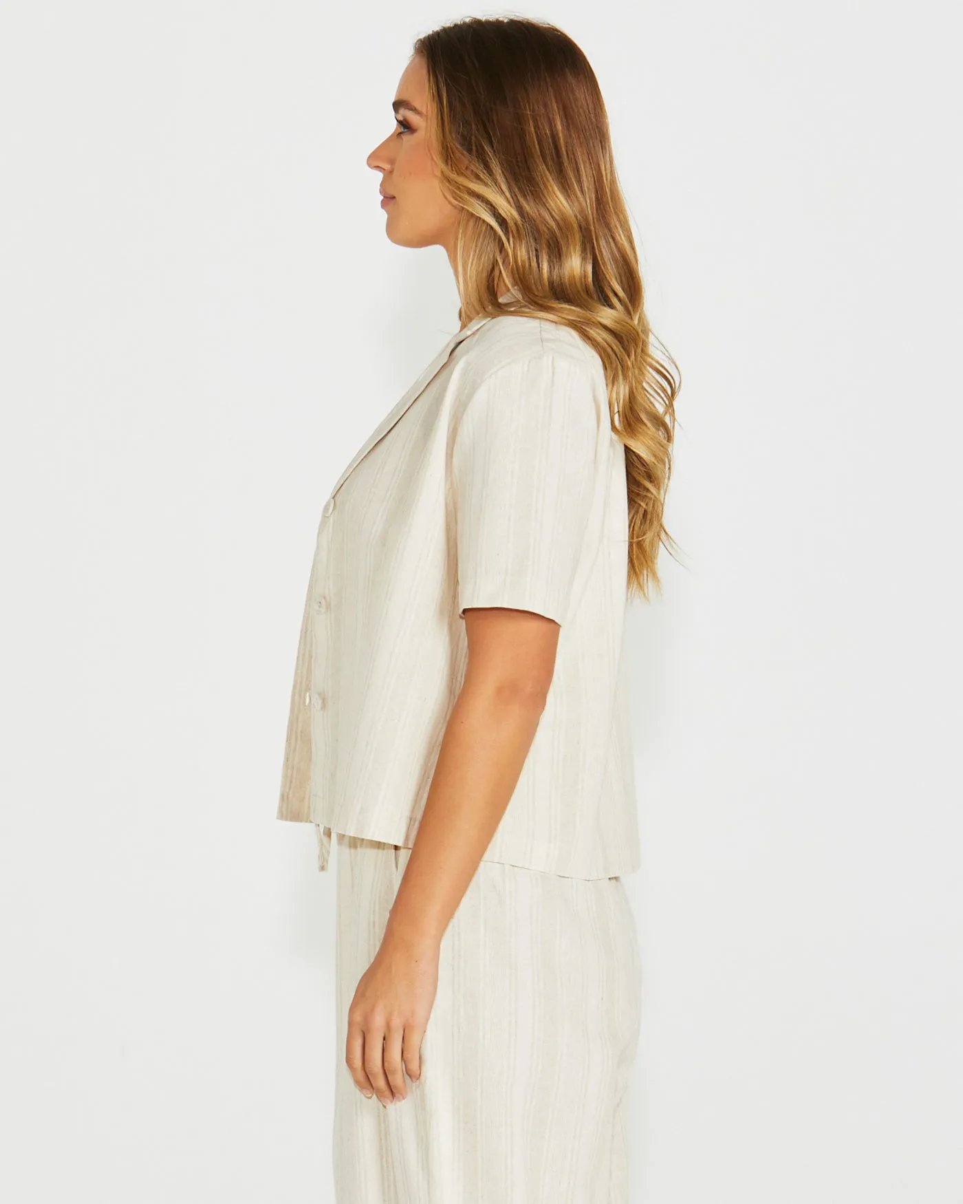 Sass Odell Short Sleeve Shirt Natural Stripe