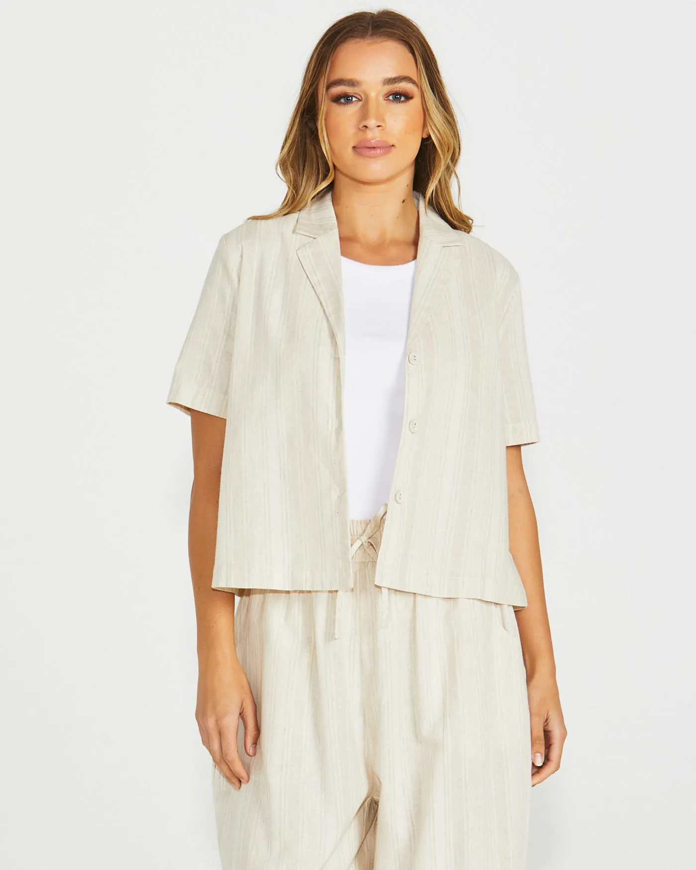 Sass Odell Short Sleeve Shirt Natural Stripe