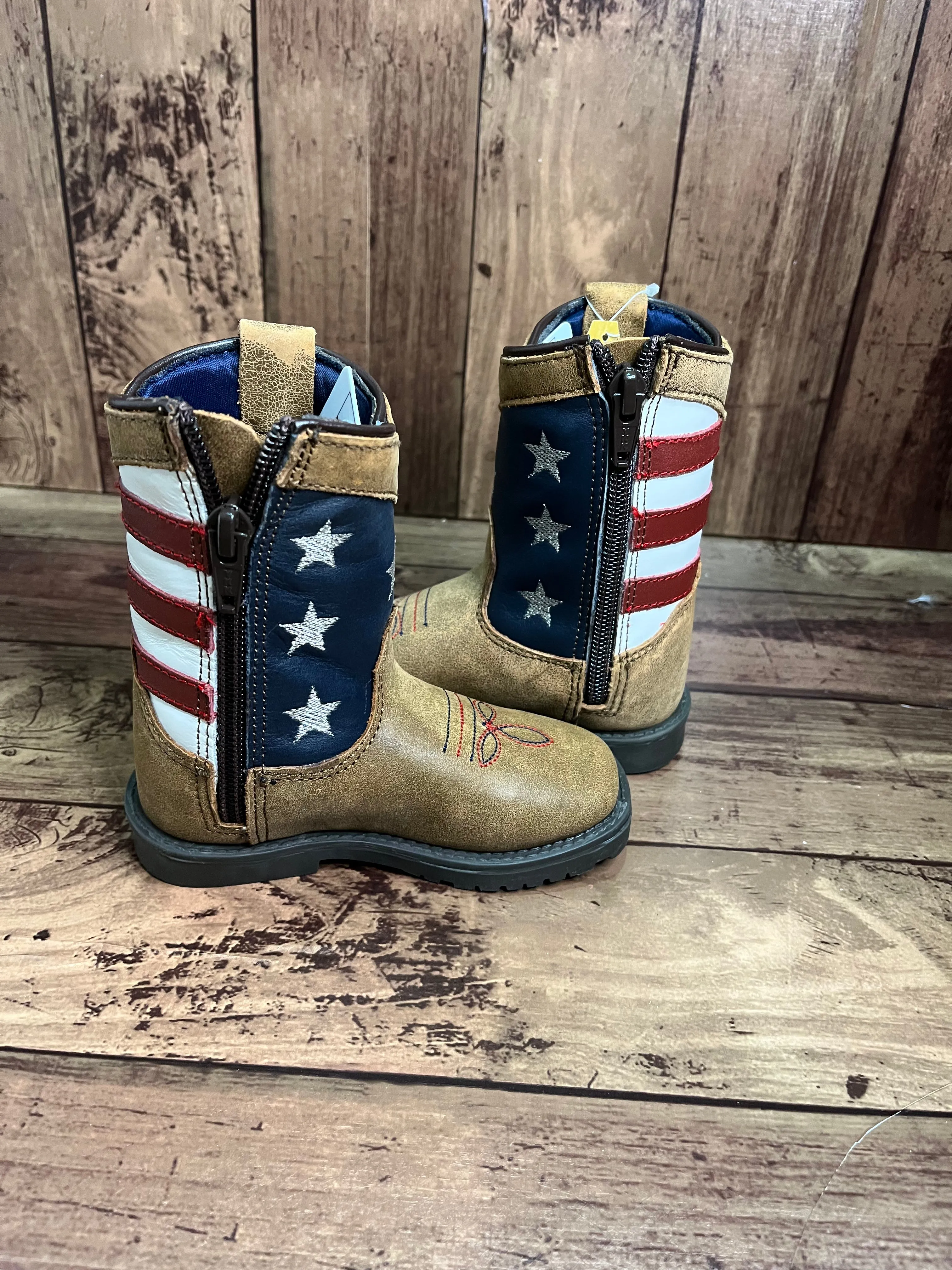 Smoky Mountain Boots 3800T Vintage Brown Stars & Stripes Western Toddler Boots
