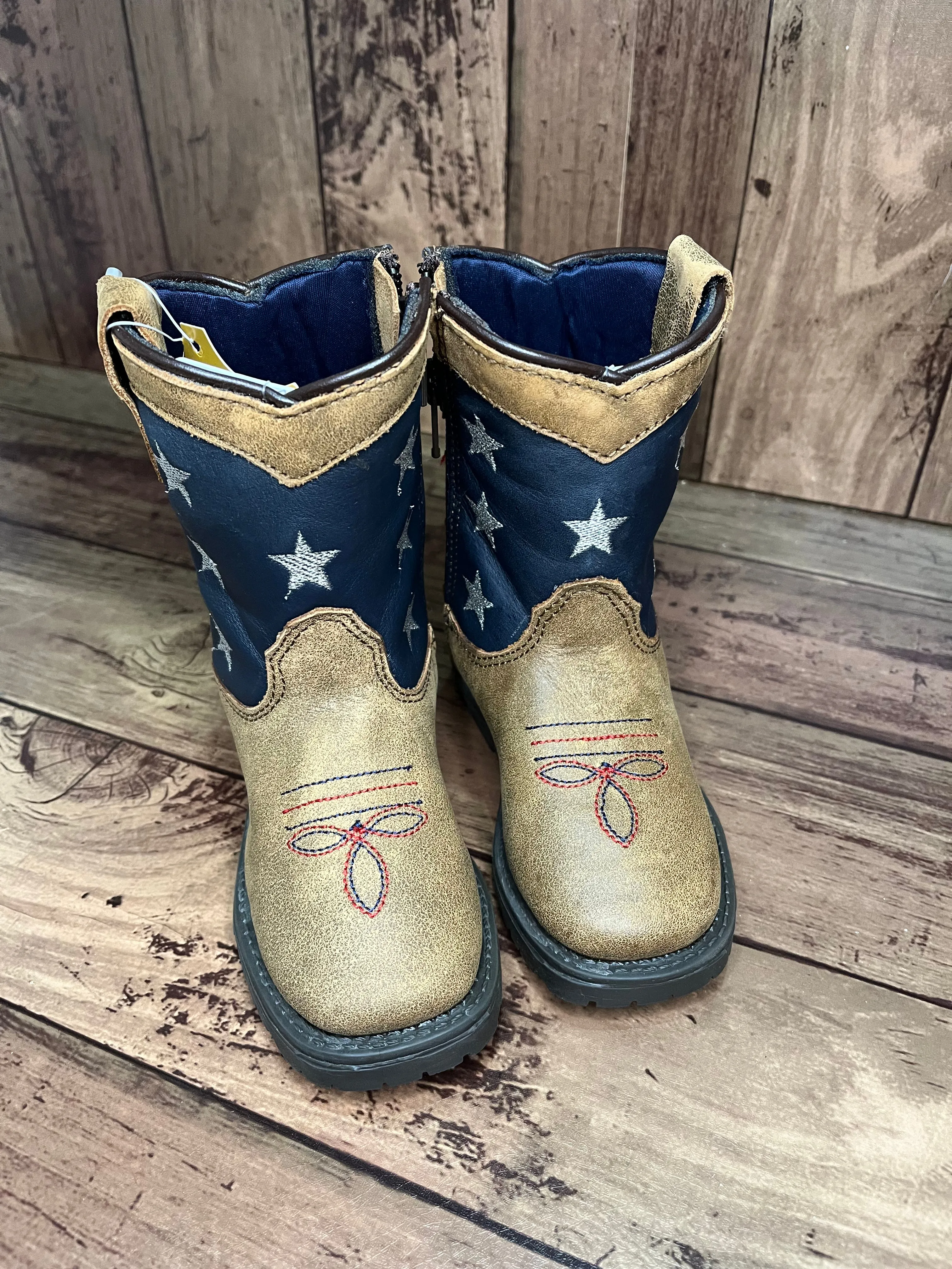 Smoky Mountain Boots 3800T Vintage Brown Stars & Stripes Western Toddler Boots