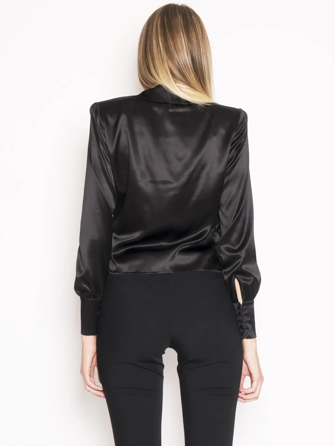 Stretch silk blouse with black lapels