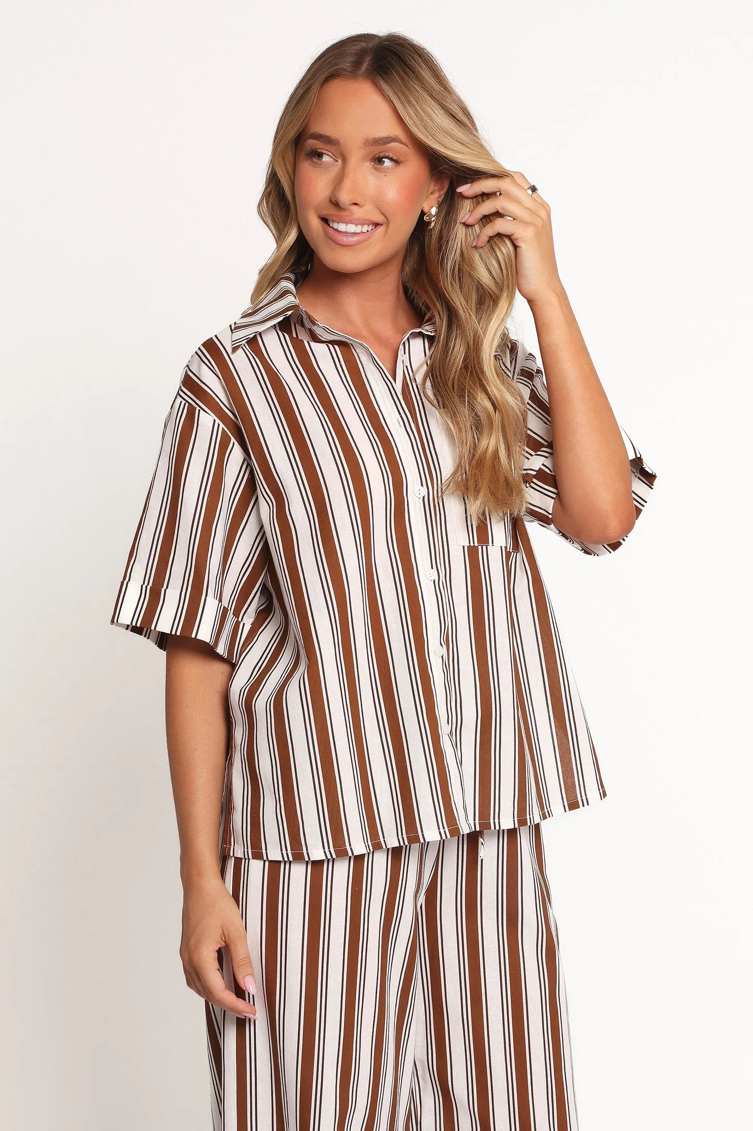 Thalia Short Sleeve Shirt - Chocolate Stripe