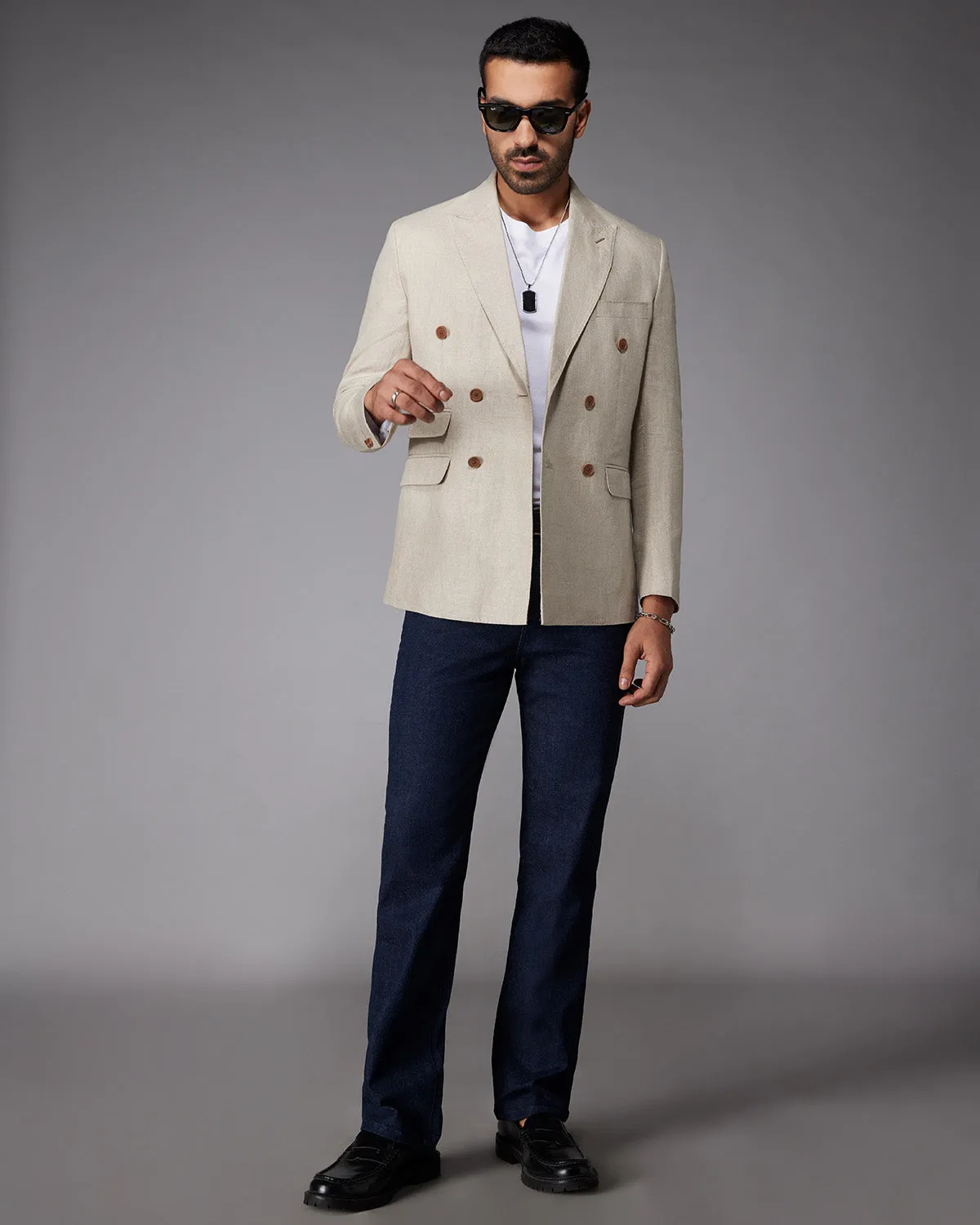 The Cedarwood Double Breasted Blazer - Beige