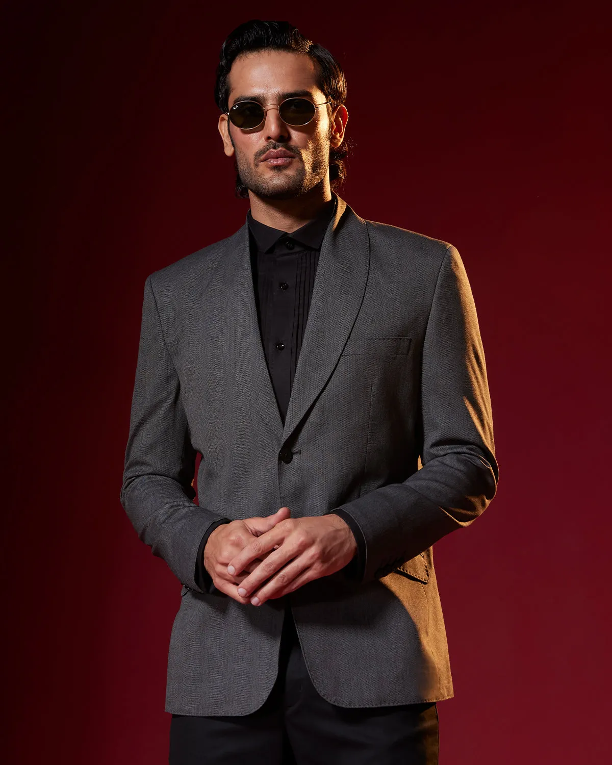 The Silvercrest Shawl Collar Blazer - Grey
