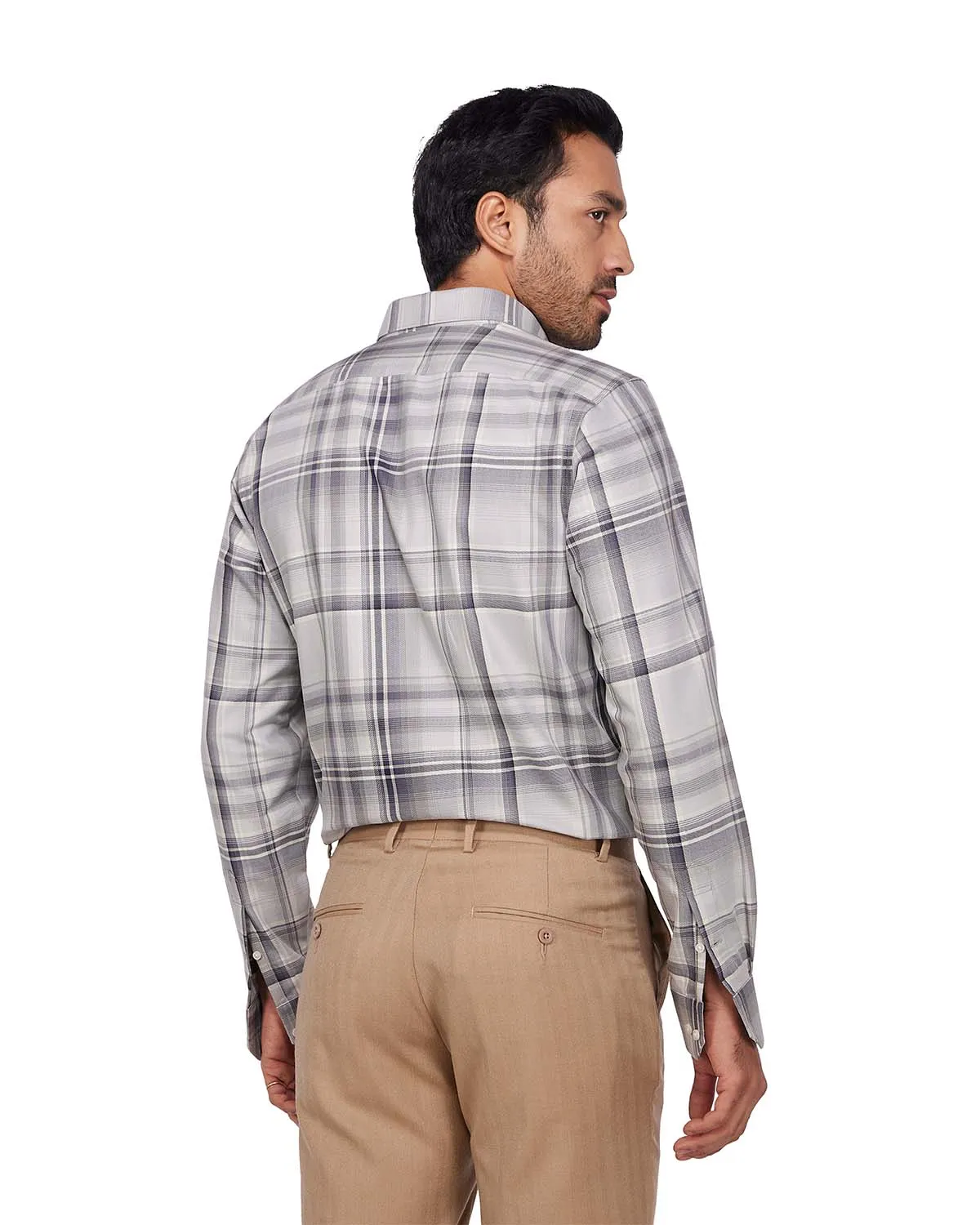 Twill Checked Shirt - Beige & Grey