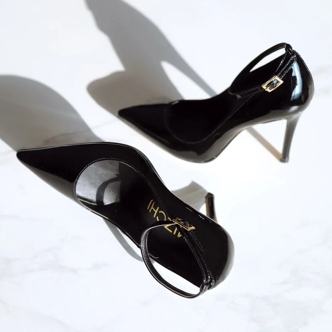 *UK size 13 - ROBIN BLACK PATENT- 9cm heels
