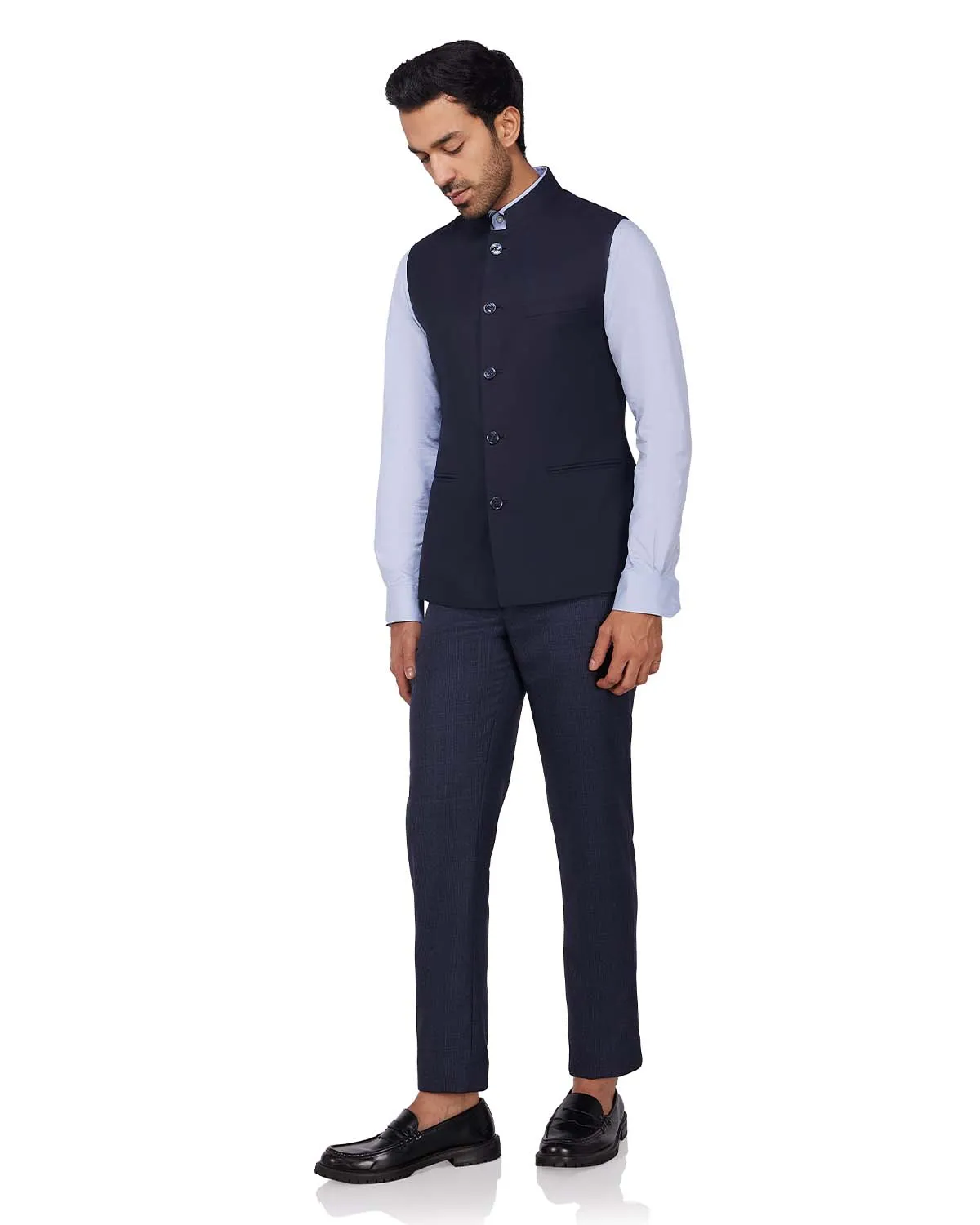 Veritas Merino Wool Checked Dress Pants - Blue