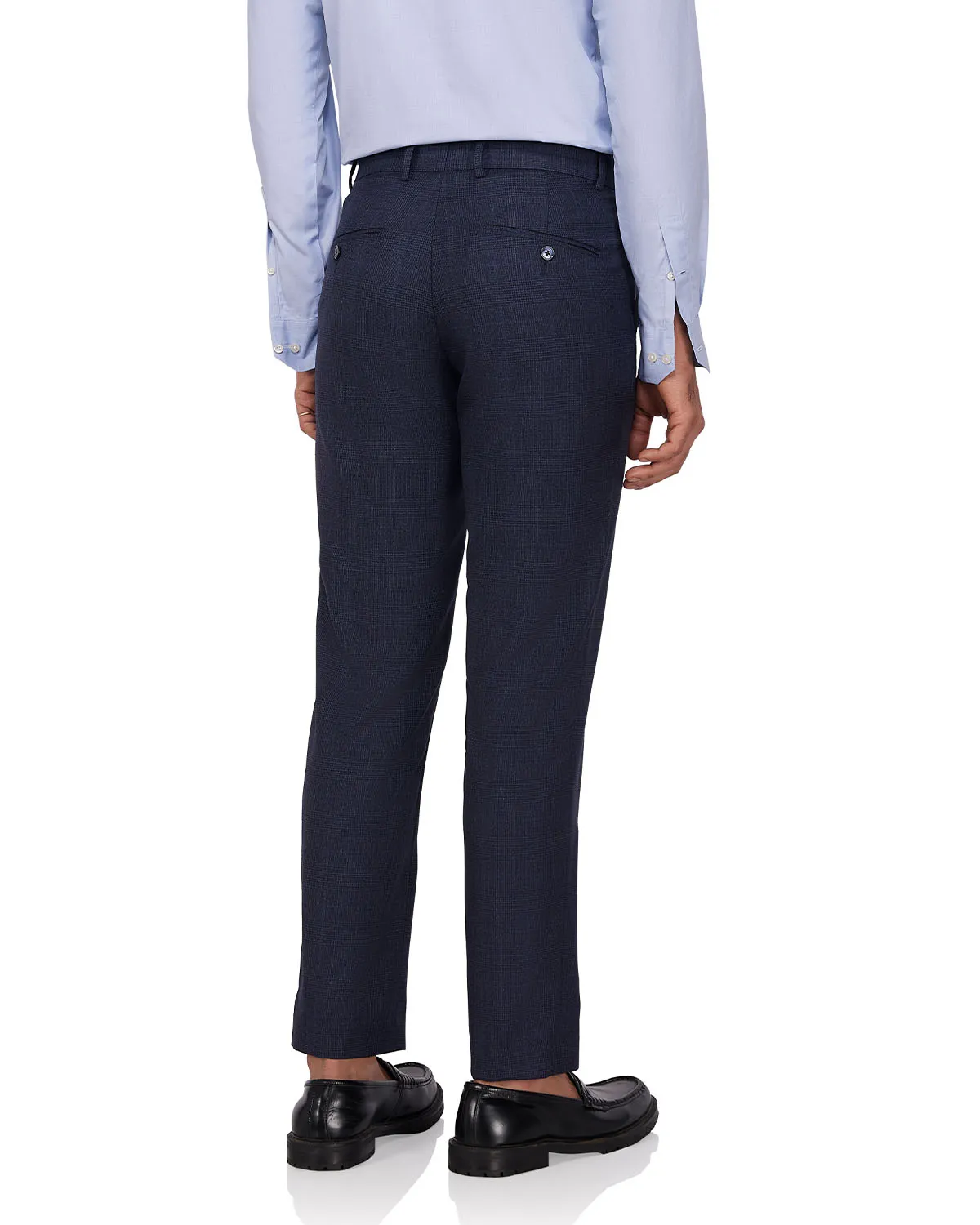 Veritas Merino Wool Checked Dress Pants - Blue