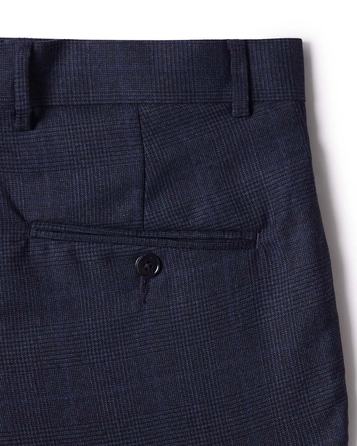 Veritas Merino Wool Checked Dress Pants - Blue