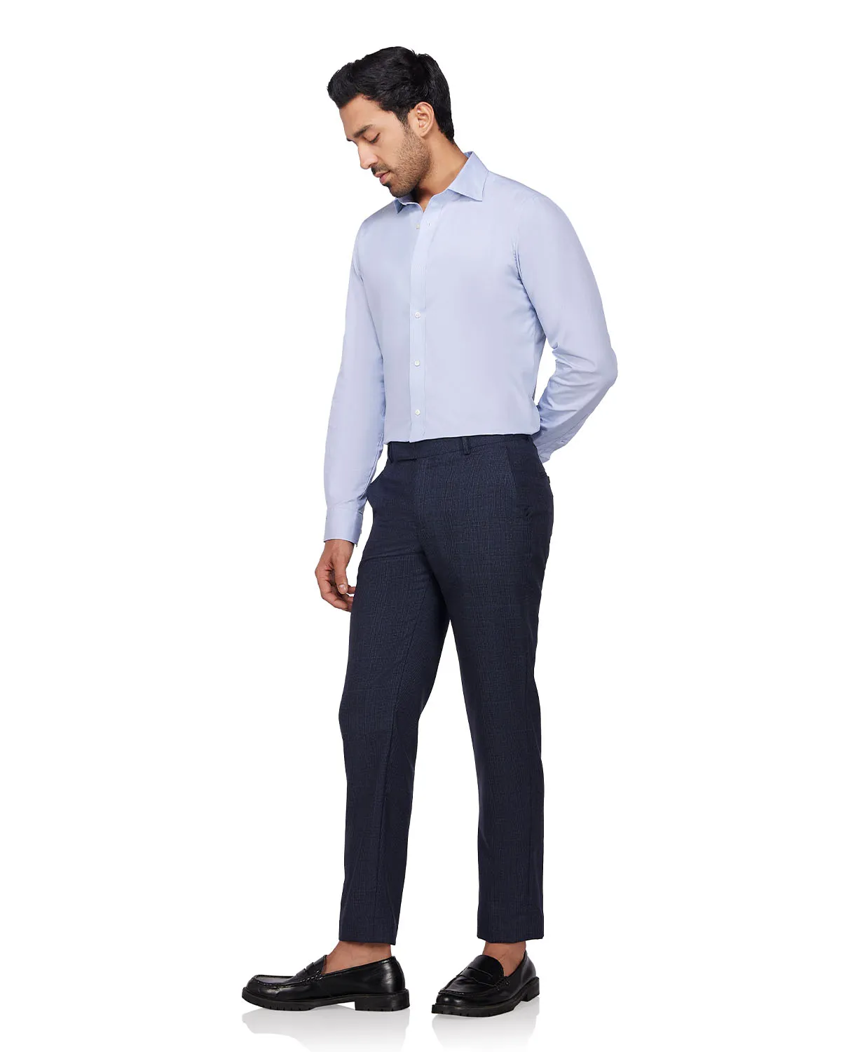 Veritas Merino Wool Checked Dress Pants - Blue