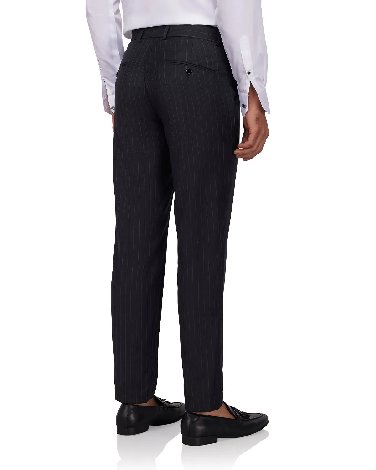 Veritas Merino Wool Striped Dress Pants - Charcoal