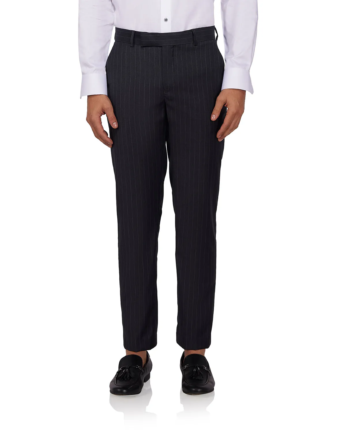 Veritas Merino Wool Striped Dress Pants - Charcoal