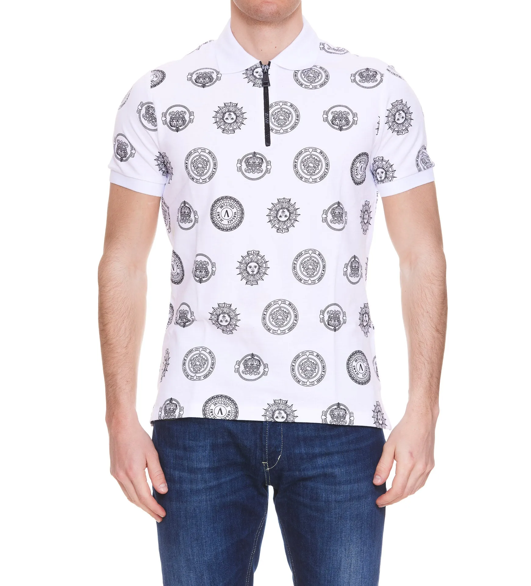 Versace Jeans Couture Monogram Printed Zip-Up Polo Shirt