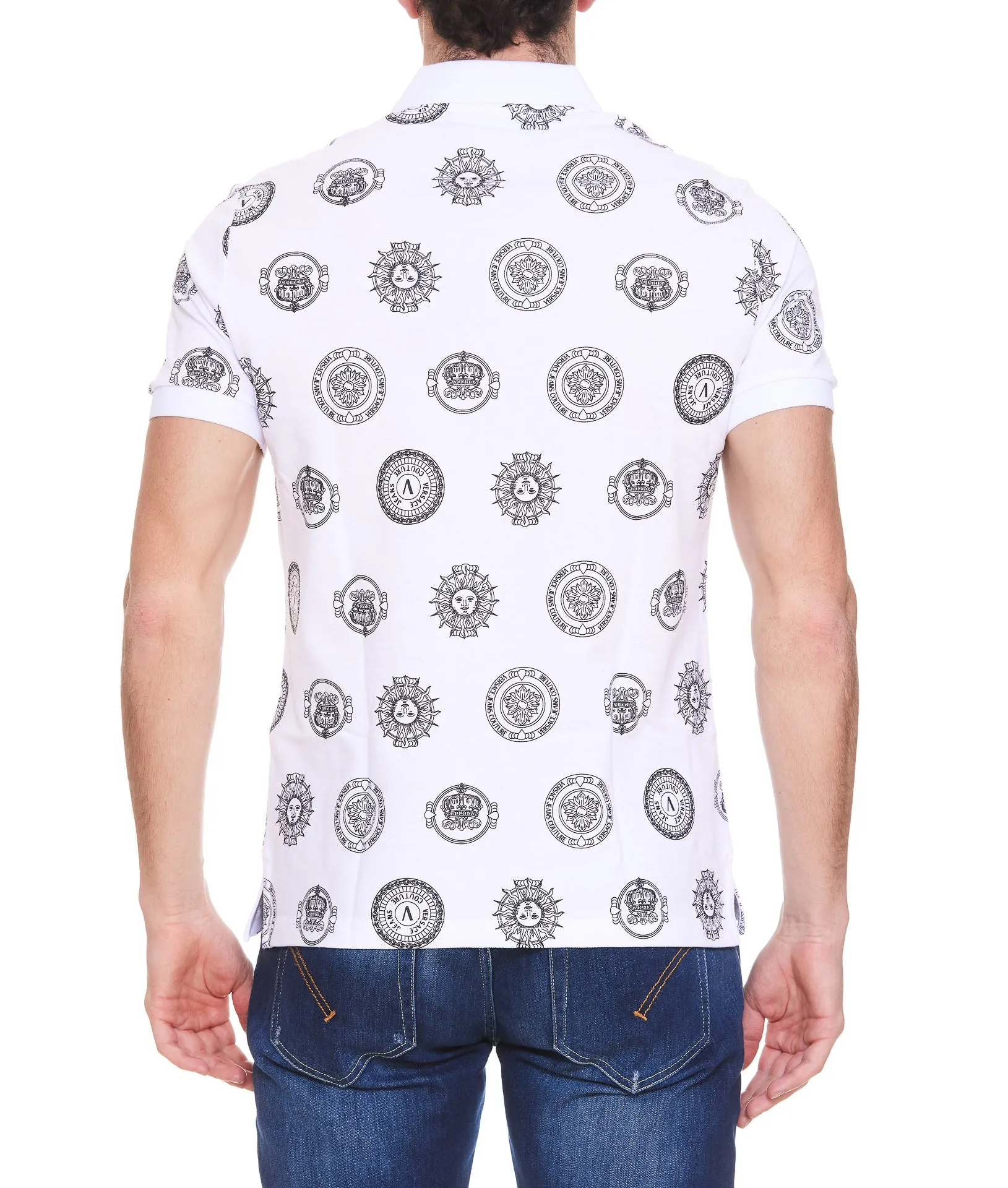 Versace Jeans Couture Monogram Printed Zip-Up Polo Shirt