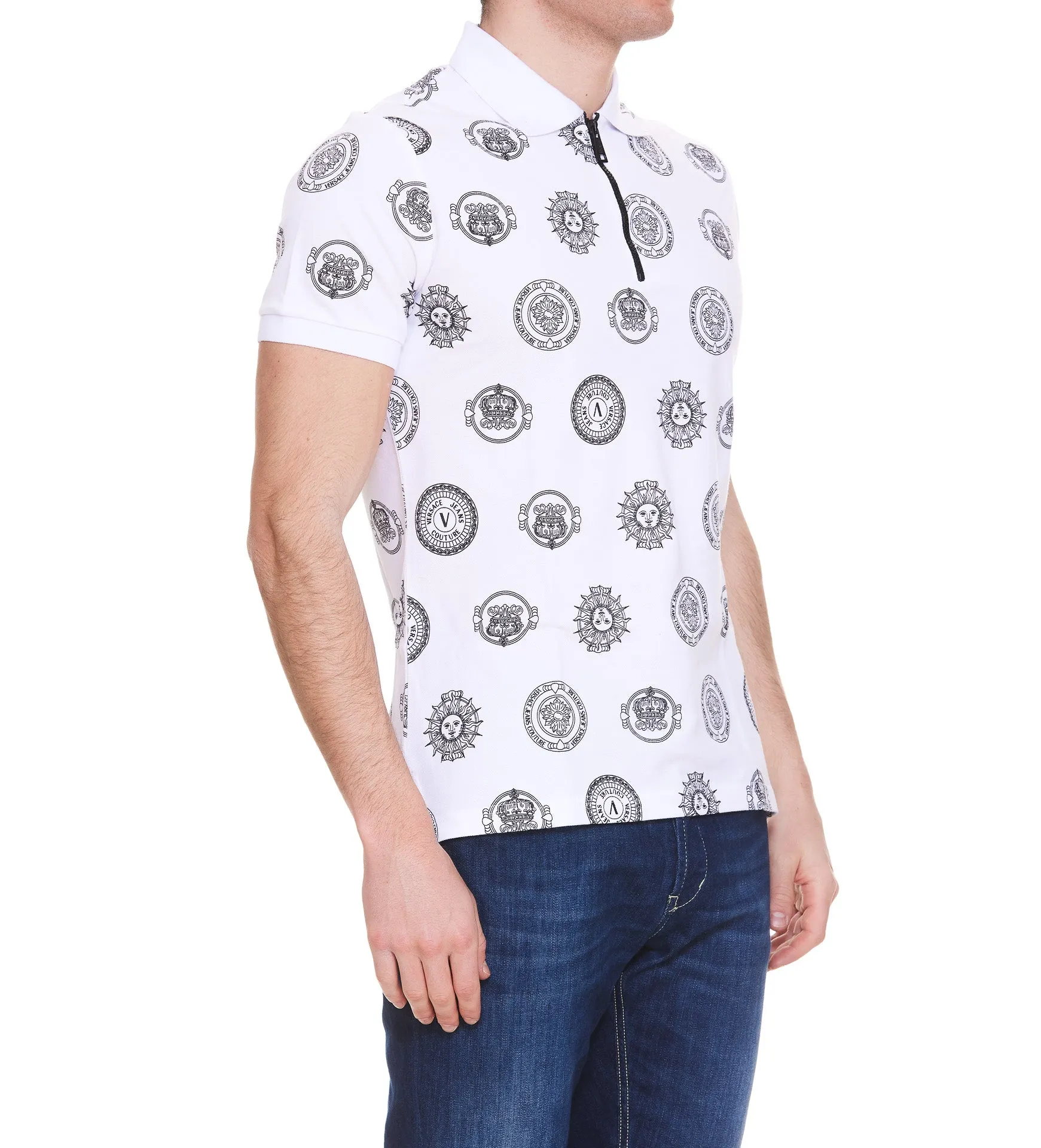 Versace Jeans Couture Monogram Printed Zip-Up Polo Shirt