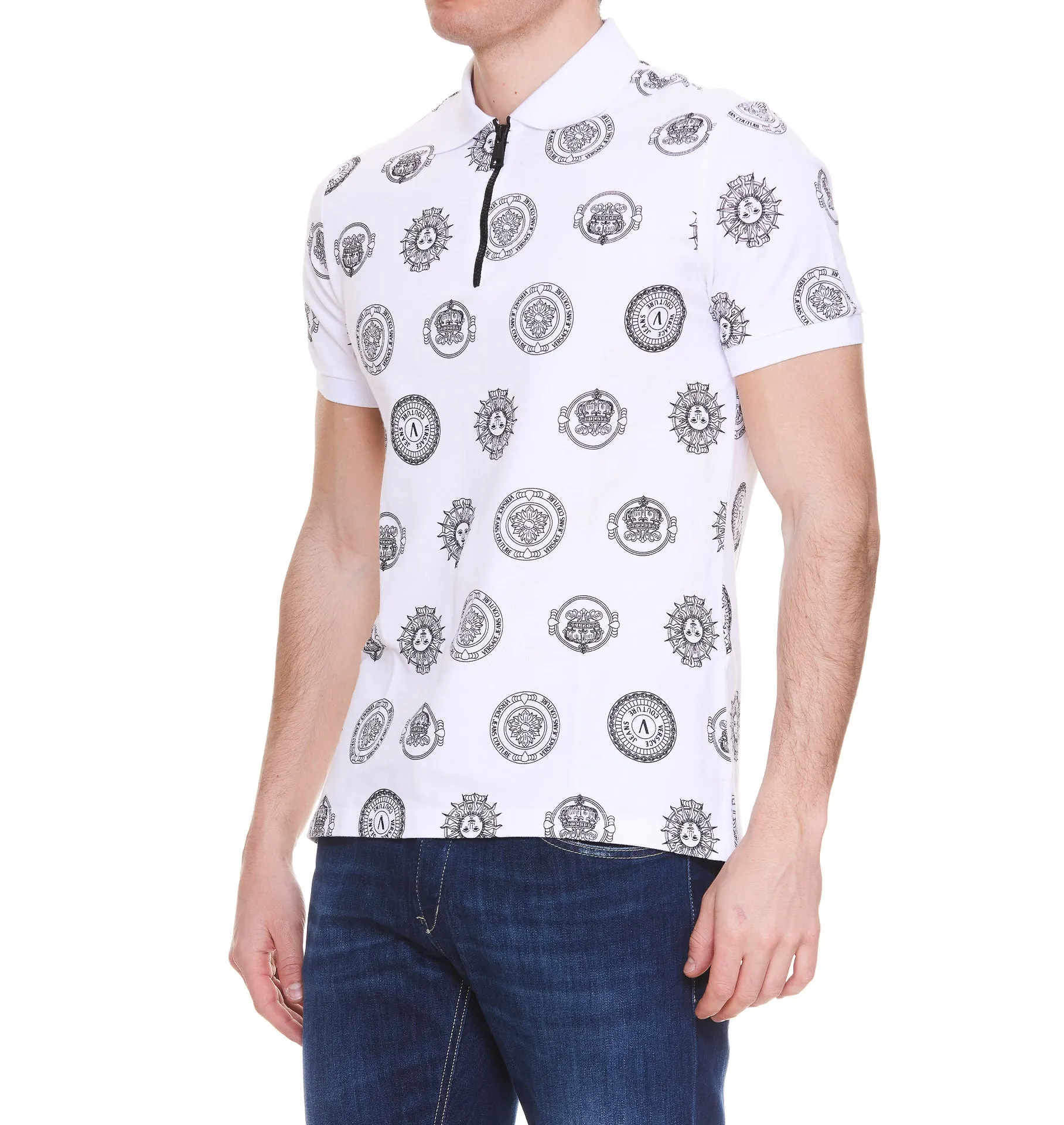 Versace Jeans Couture Monogram Printed Zip-Up Polo Shirt