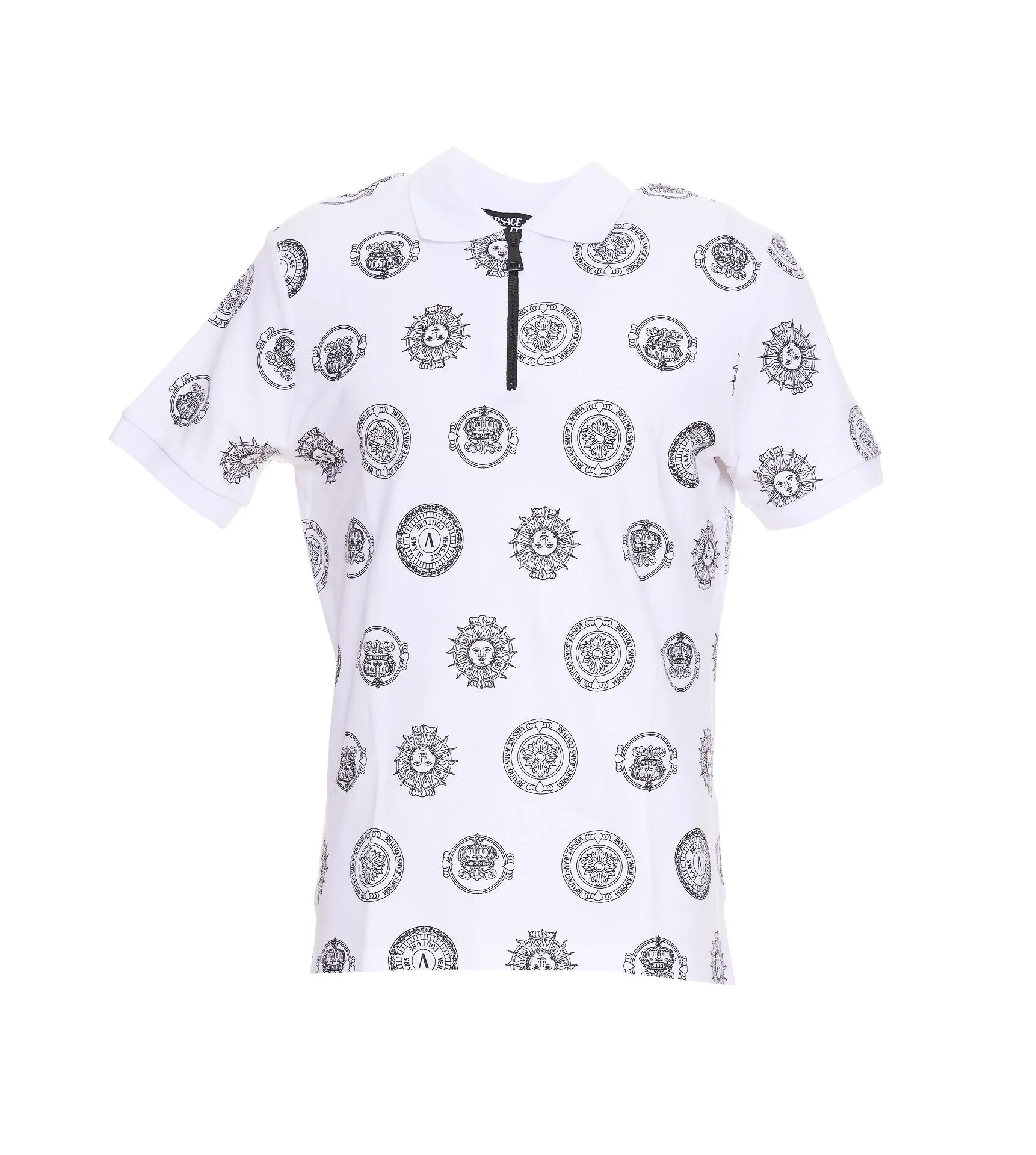 Versace Jeans Couture Monogram Printed Zip-Up Polo Shirt