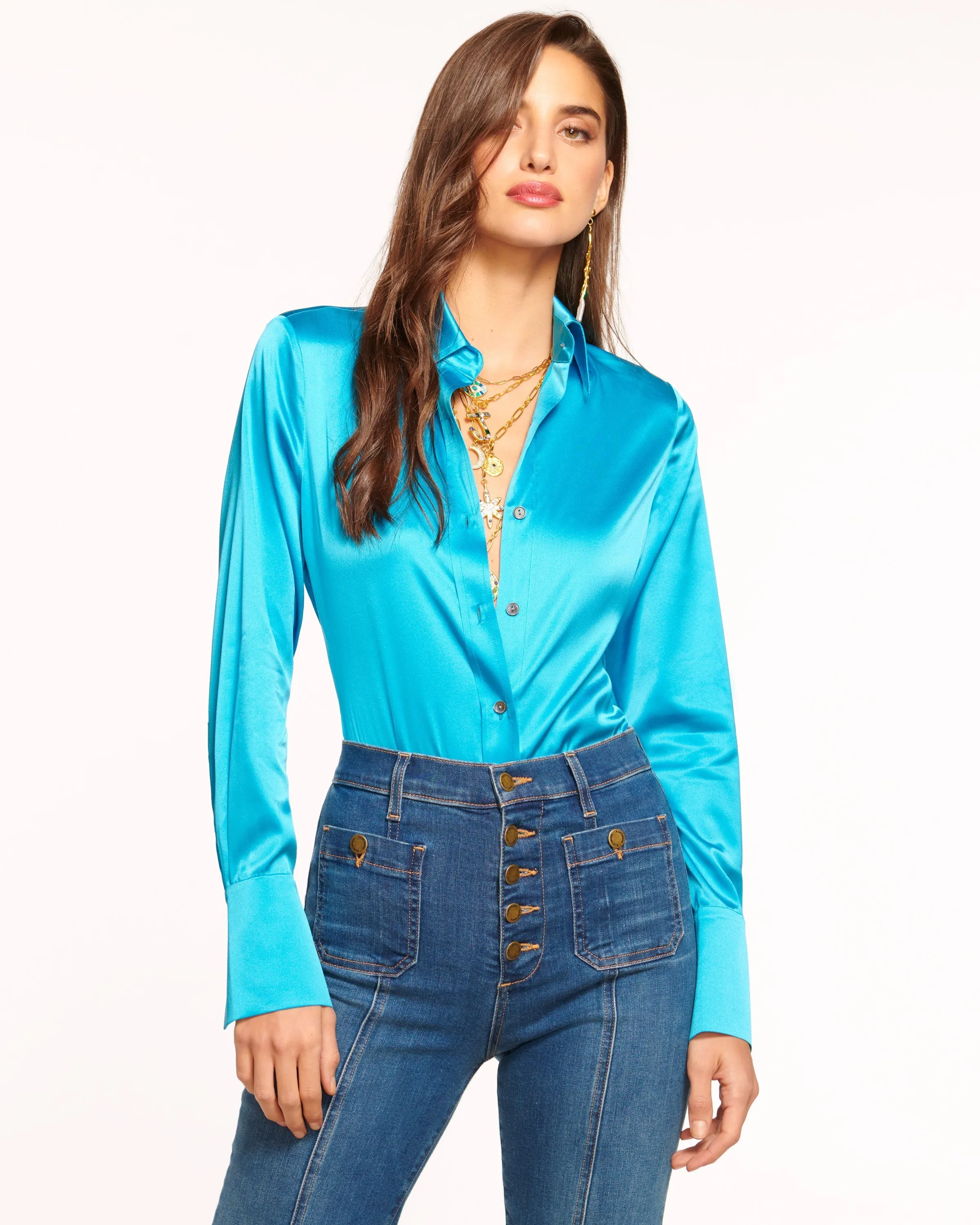 Victoria Silk Button Down Blouse