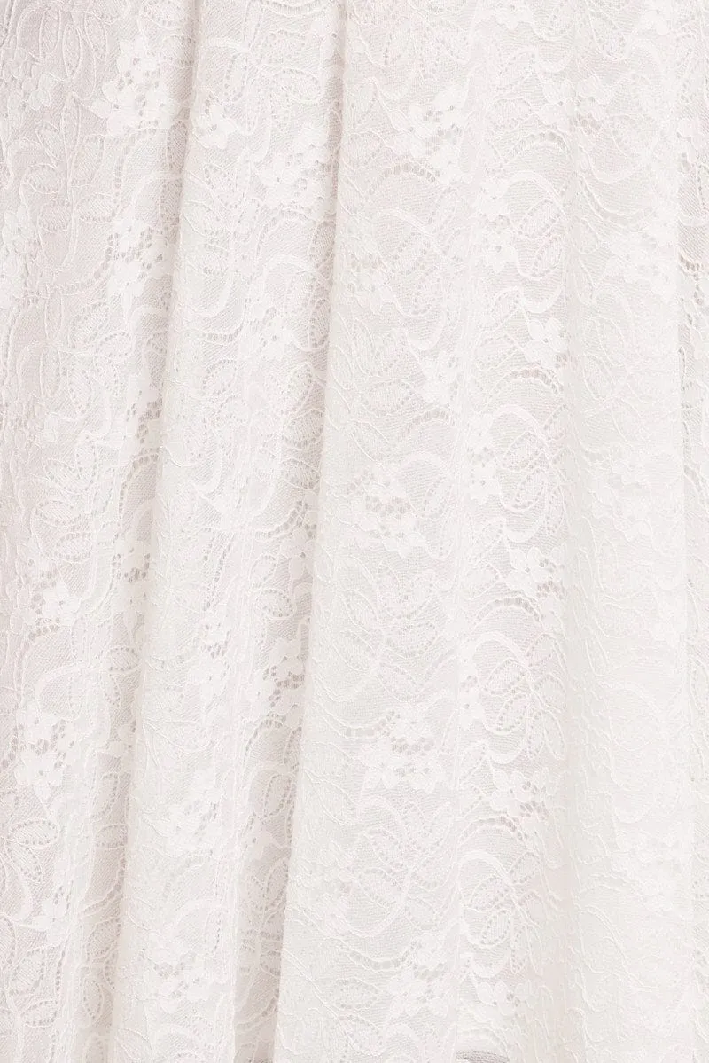 White Fit And Flare Dress Long Sleeve Lace