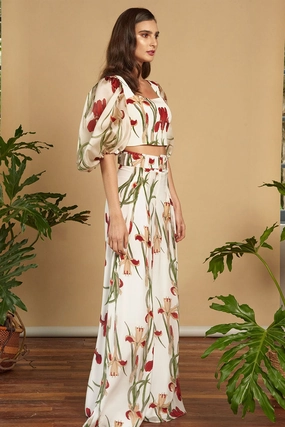 White Flora Palazzo Trousers