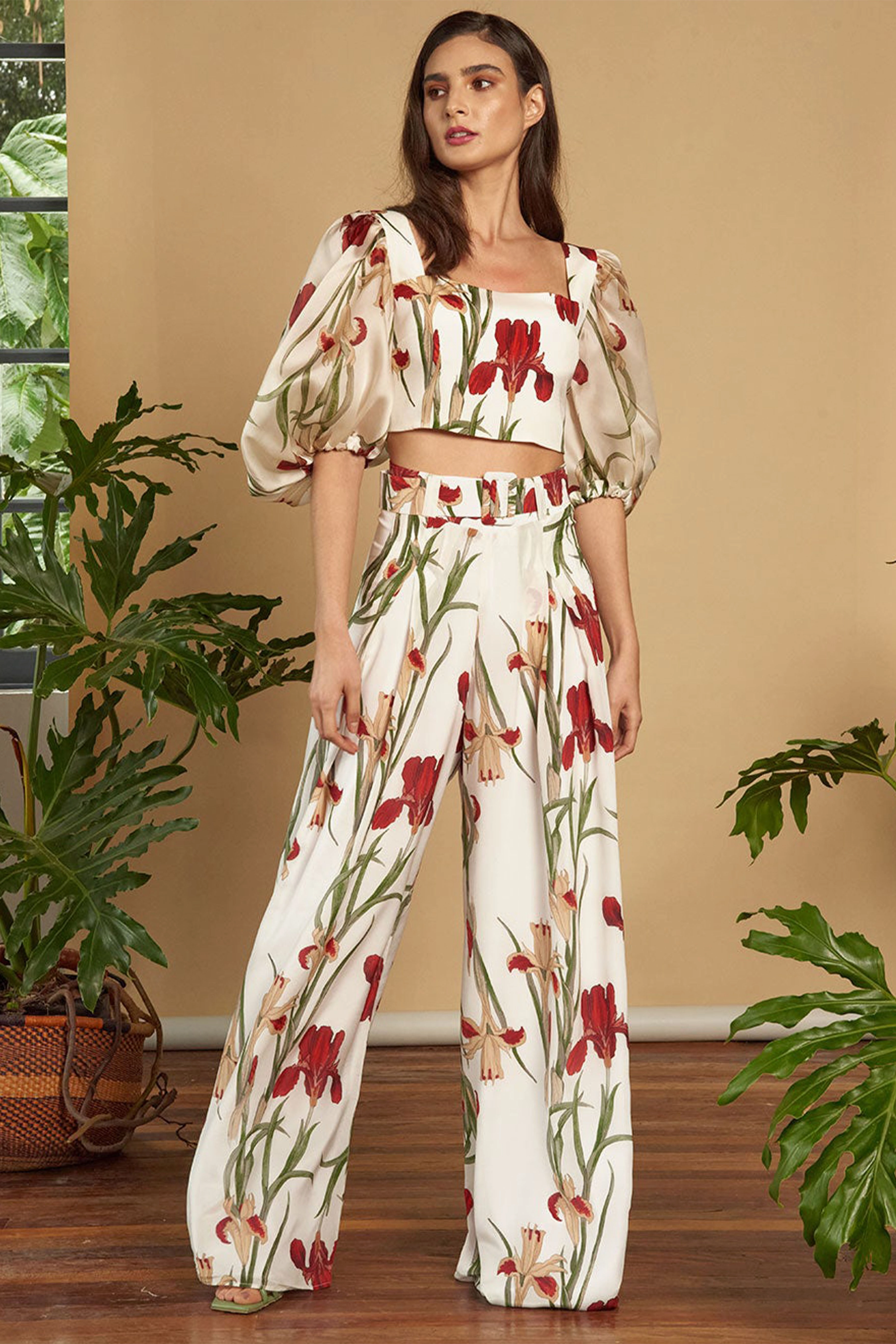 White Flora Palazzo Trousers