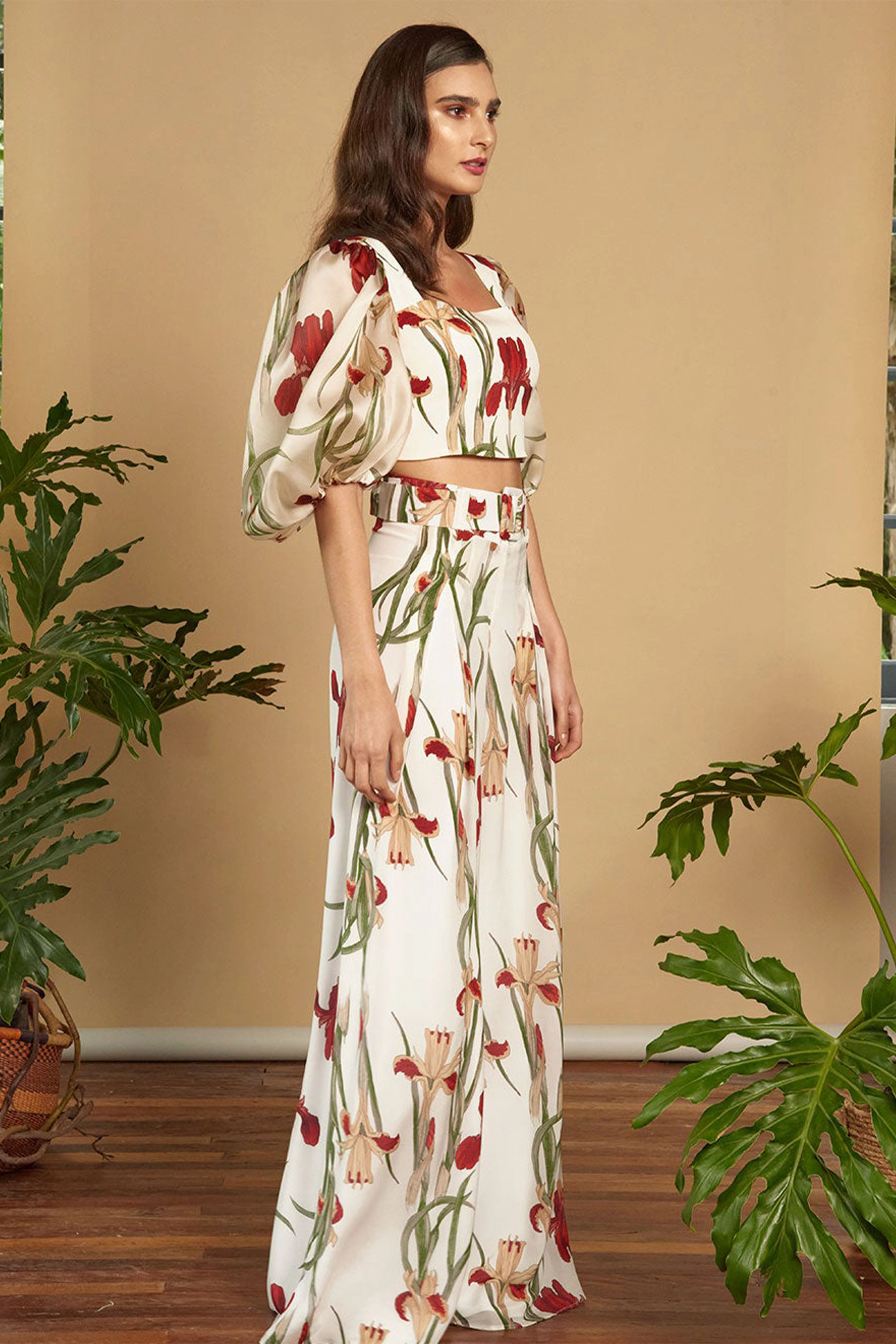 White Flora Palazzo Trousers