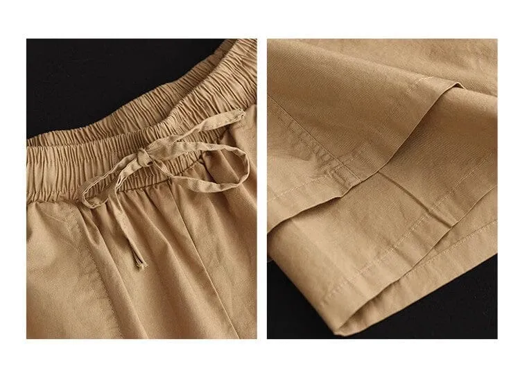 Women Summer Casual Solid Color Double Layered Cotton Shorts
