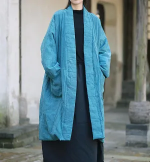 Women Vintage Tie-Dyed Loose Padded Cotton Ramie Coat
