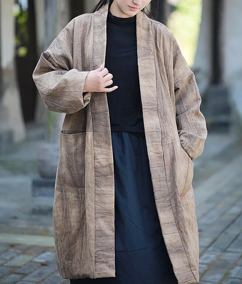 Women Vintage Tie-Dyed Loose Padded Cotton Ramie Coat