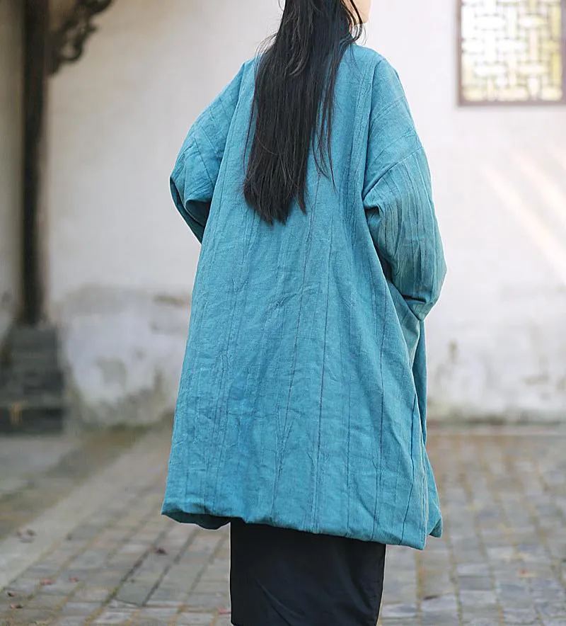Women Vintage Tie-Dyed Loose Padded Cotton Ramie Coat