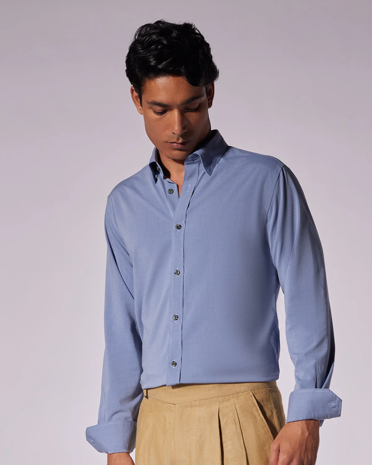 Wrinkle-Free Bamboo-Blend Dobby Shirt - Grey
